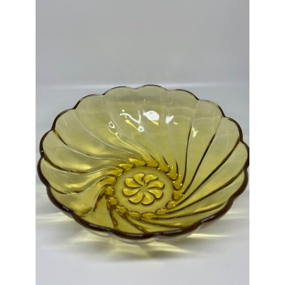 VTG Hazel Atlas Amber Capri Swirl Serving Bowl Depression Glass 9" Diameter - Picture 2 of 6